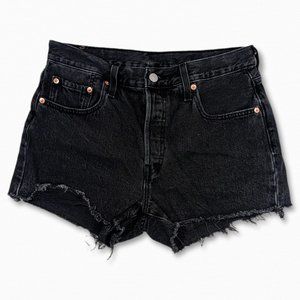 Levi’s Black Distressed 501 Shorts button closure